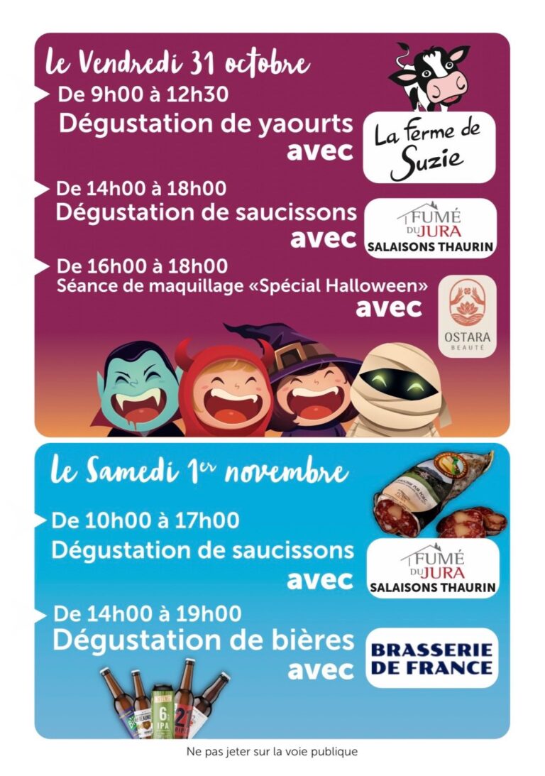 L'affiche de la journée spéciale Halloween au magasin Super U à Seurre, 21250, en Côte -d'or